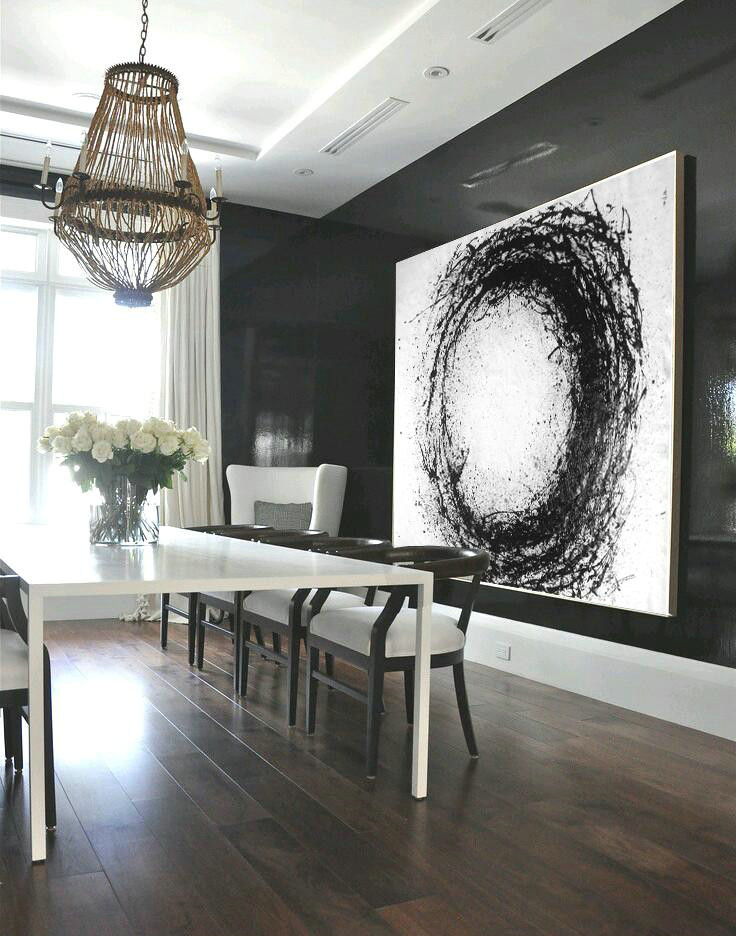 Artwork For Sale,Oversized Horizontal Minimalist Drip Painting On Canvas, Black And White - Textured Painting Canvas Art
